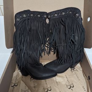 Liberty Black black leather Fringe cowboy boots
